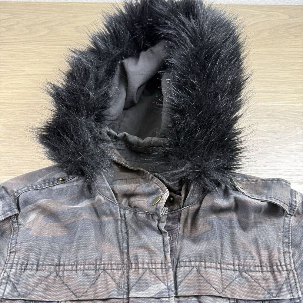 American Eagle Field Jacket Women Small Camo Military Faux Fur Vintage Y2K - Picture 6 of 12